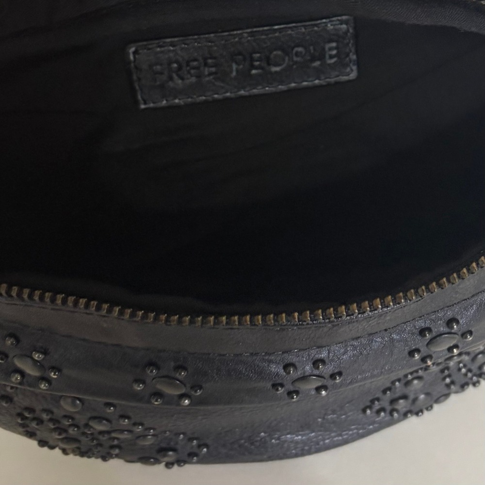 NWT!! FREE PEOPLE Black Leather Ana Adorned Sling Bag Solid Studded Embellished - Picture 12 of 16